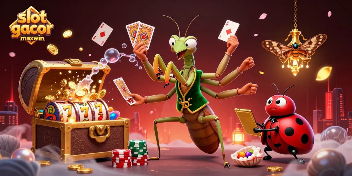 Engage with slot gacor maxwin featuring a vibrant 3D casino scene filled with symbols of fortune and excitement.