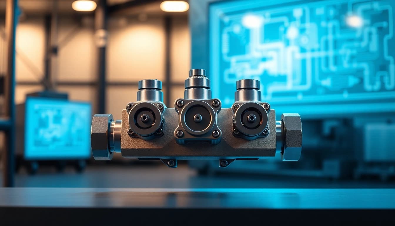 HM88 series three-valve manifold showcasing precision engineering and technology.