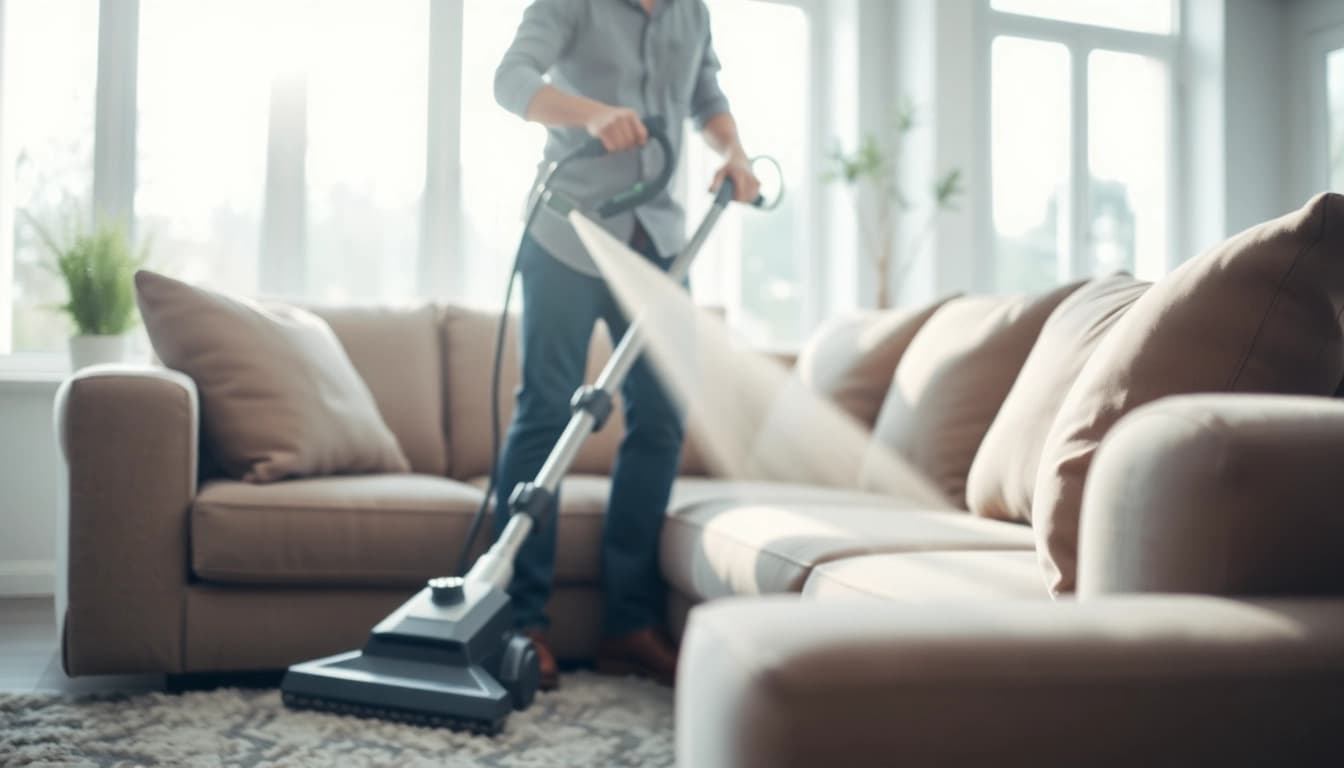 Couch cleaning in Glasgow featuring a technician expertly cleaning a plush sofa.