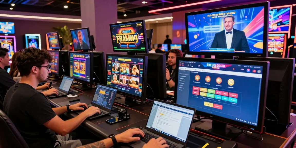 Dynamic gaming atmosphere with players at non UK casinos enjoying live dealer games and diverse options.