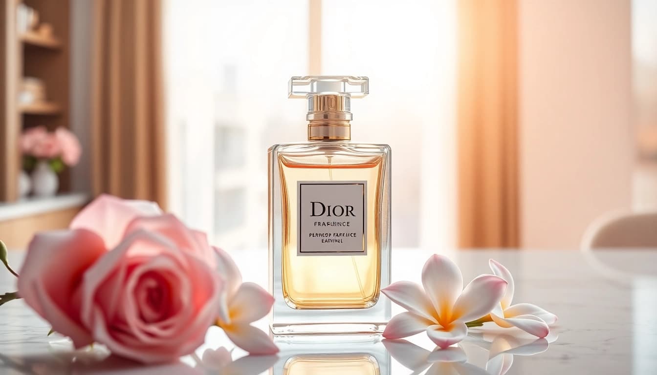 Discover the luxury of a Dior perfume dupe in a stylish floral setting with elegant bottle design.