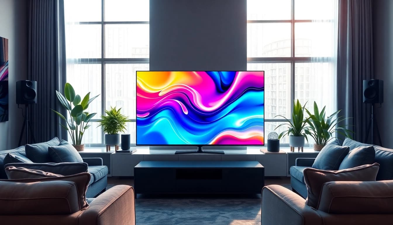 Watch high-definition shows on iron TV in a stylish living room setup.