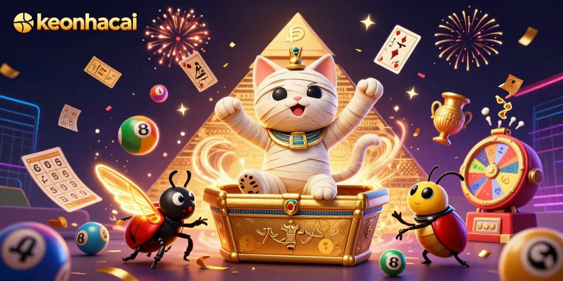Experience the excitement of keonhacai with a dynamic 3D illustration of a pyramid casino bursting with action!