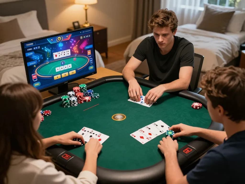 fly88 players strategizing in an exciting online poker game on a mobile app
