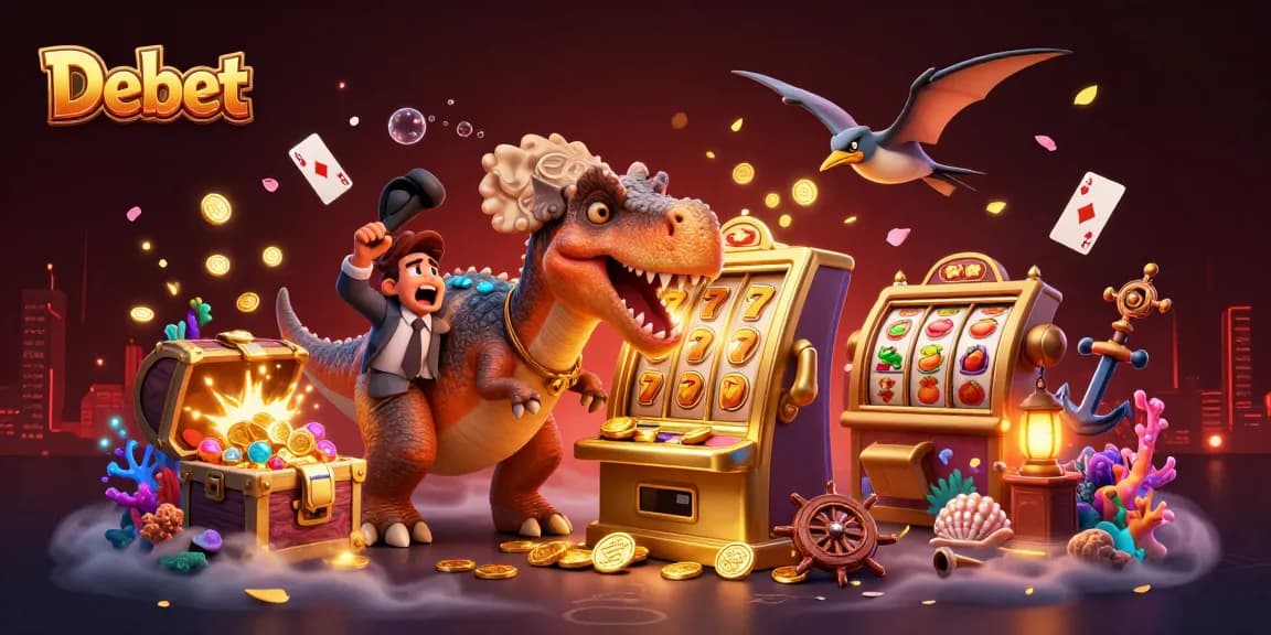 Debet brings excitement as a pachycephalosaurus wins jackpots at a vibrant casino scene.