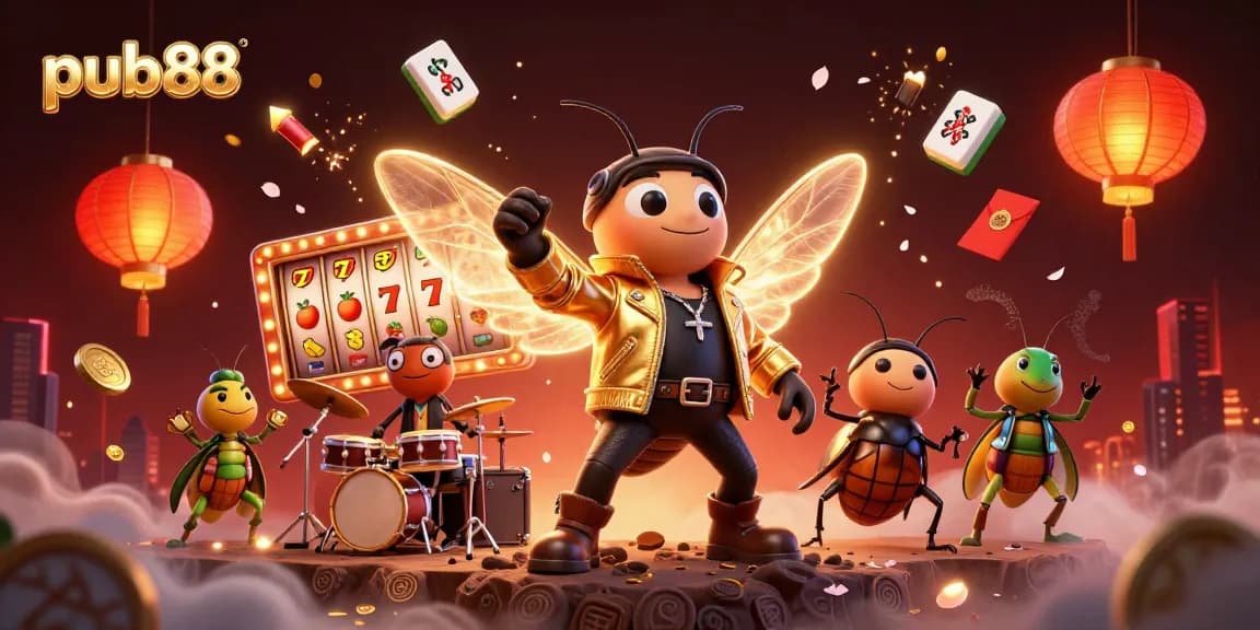 Experience pub88 gaming magic with a rock star and vibrant casino elements in dazzling 3D.