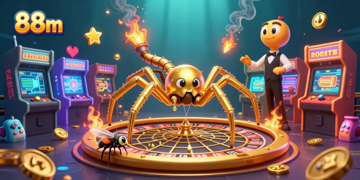 Engage in exhilarating gameplay with 88m as the golden spider spins a roulette wheel web.