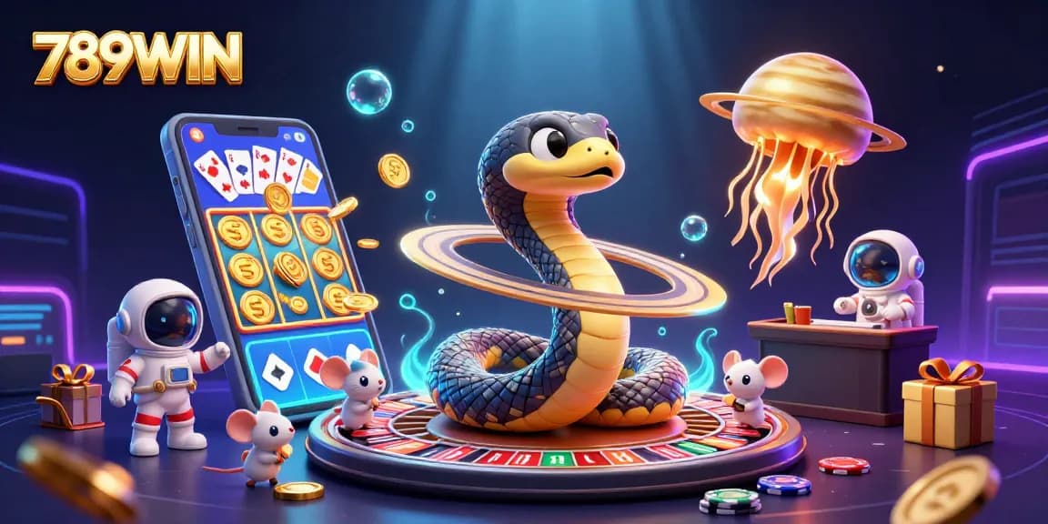 Place bets with tiny astronaut mice on the 789WIN Saturn ring roulette wheel as vibrant casino elements surround them.