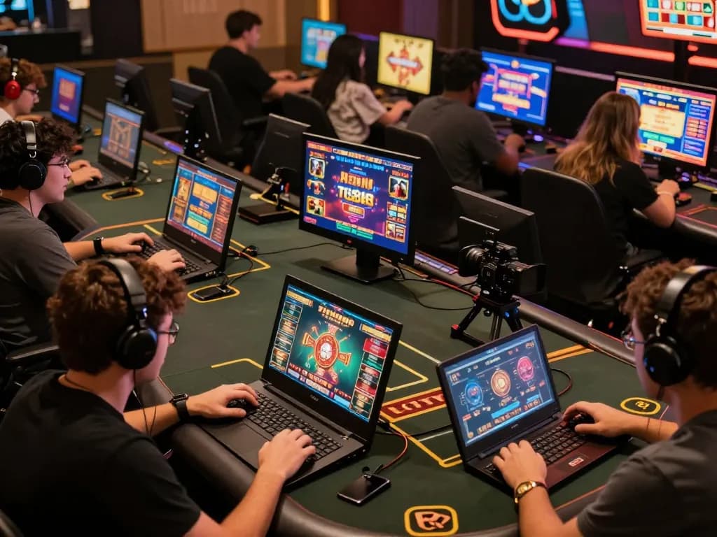Players engaging with TG88 online casino platform in an exciting home setting.