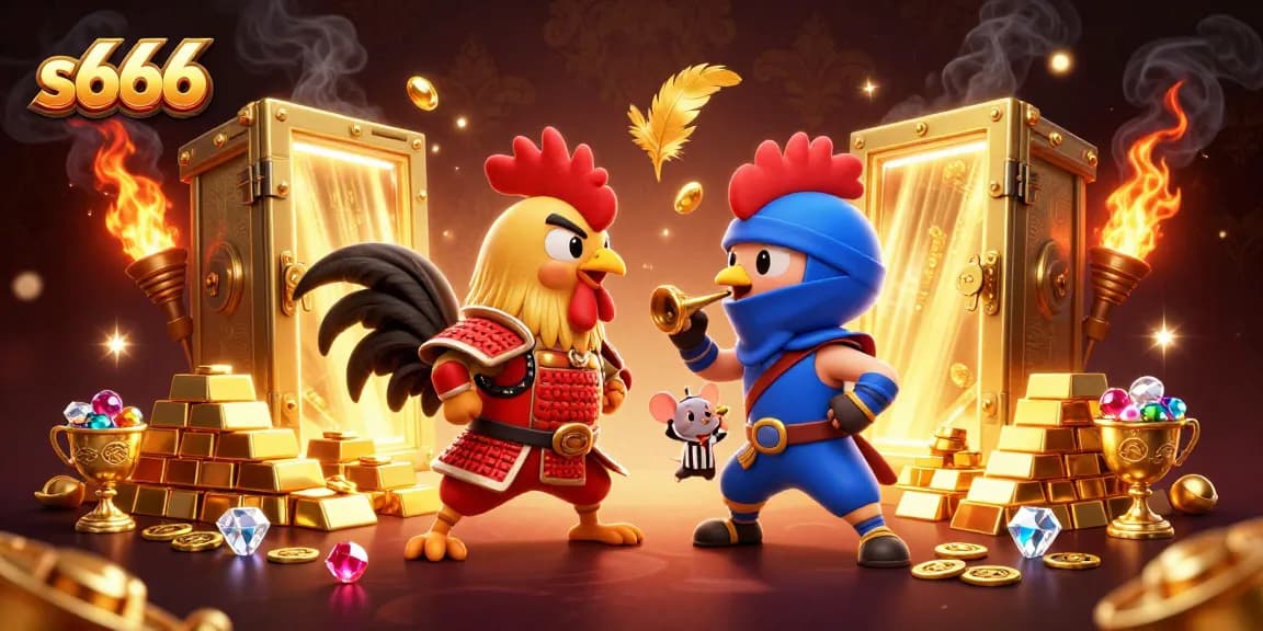 Experience cockfighting action at S666 with dramatic roosters in a treasure-filled arena.