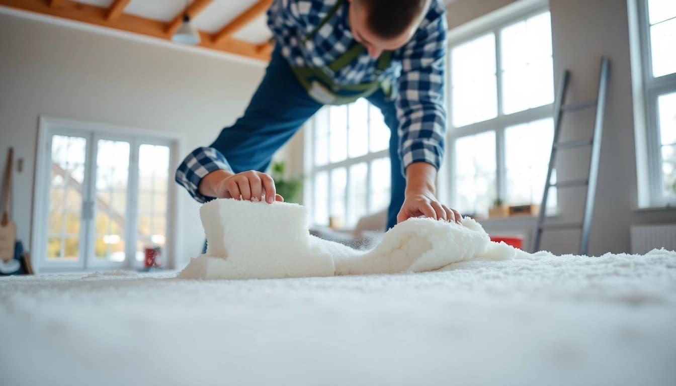 Remove spray foam per m2 with a focused contractor illustrating proper techniques in action.