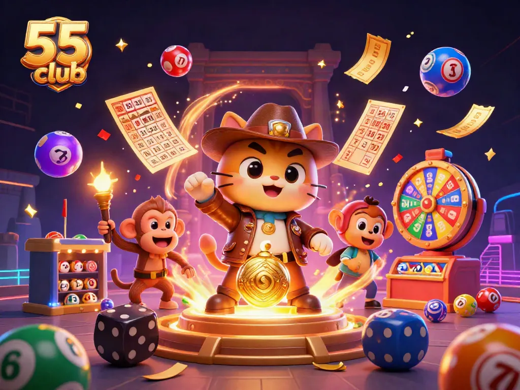 Experience thrilling gameplay at 55 club with vibrant lottery balls, lively prizes, and captivating visuals.