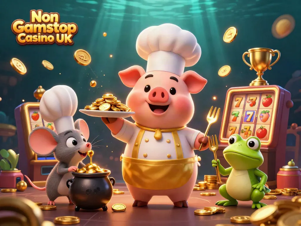 Engage with top gaming thrills at Non Gamstop Casino UK featuring vibrant characters and gold coins.