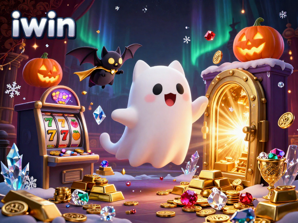 Experience thrilling slots with iwin featuring a friendly ghost cat and treasures in a haunted casino.