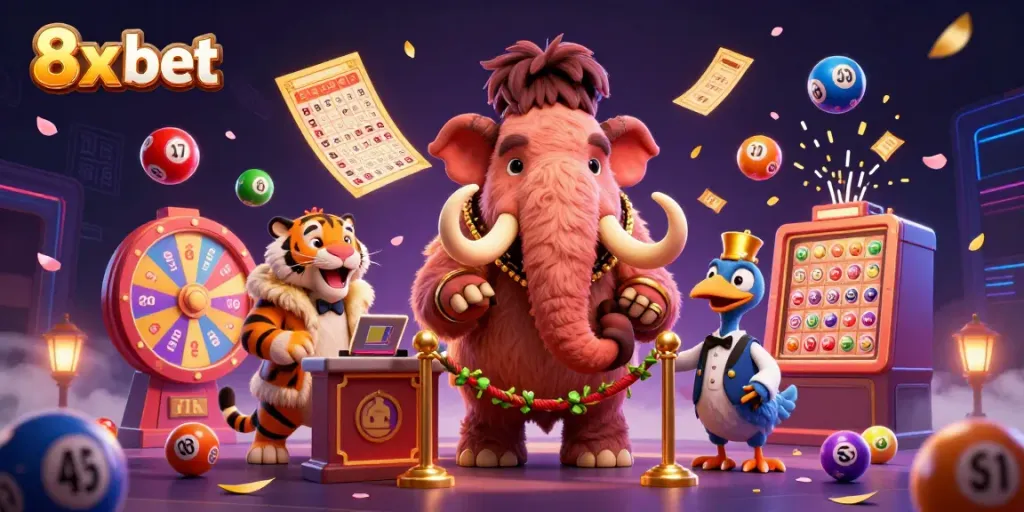 Experience the thrill of 8x bet with a vibrant casino scene featuring unique characters and exciting game elements.