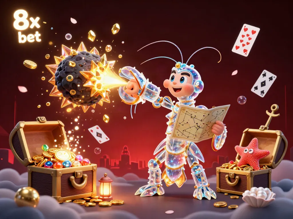Experience the thrill of 8x bet with a galactic mantis shrimp and treasures bursting around in 3D detail.