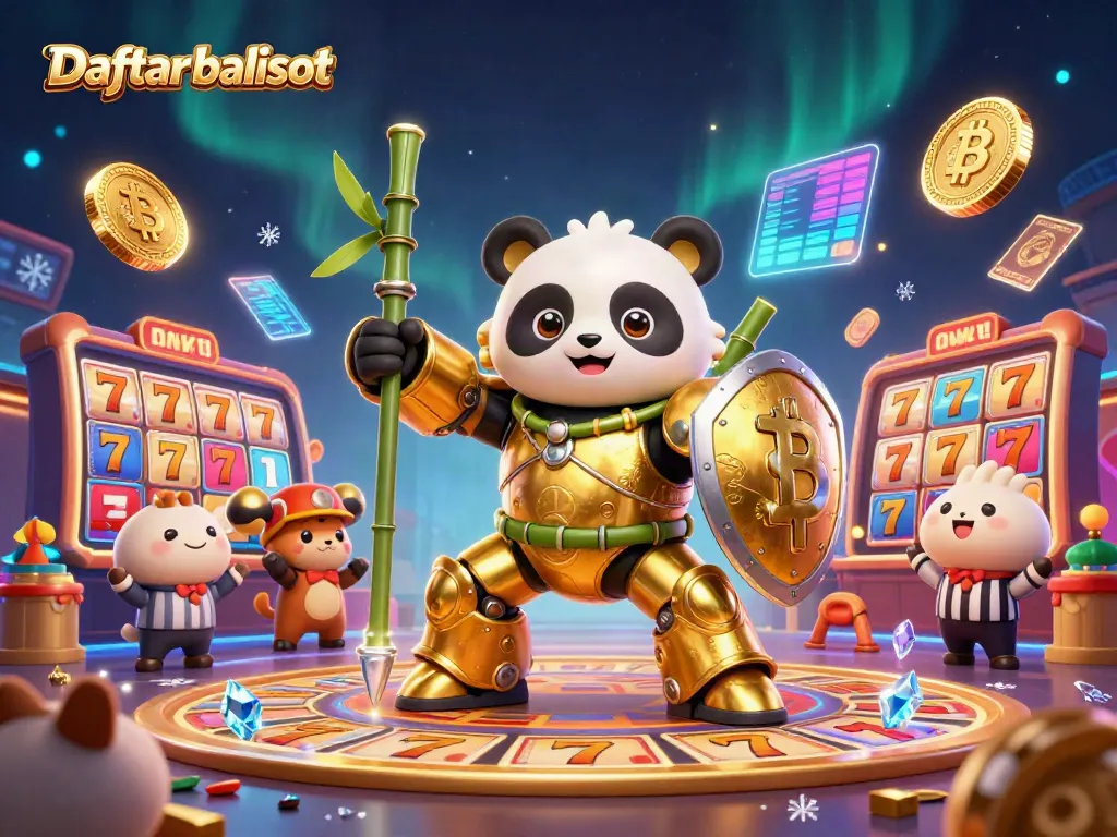 Engage with thrilling gameplay in Daftar balisot, featuring a dynamic casino scene with slot reels.