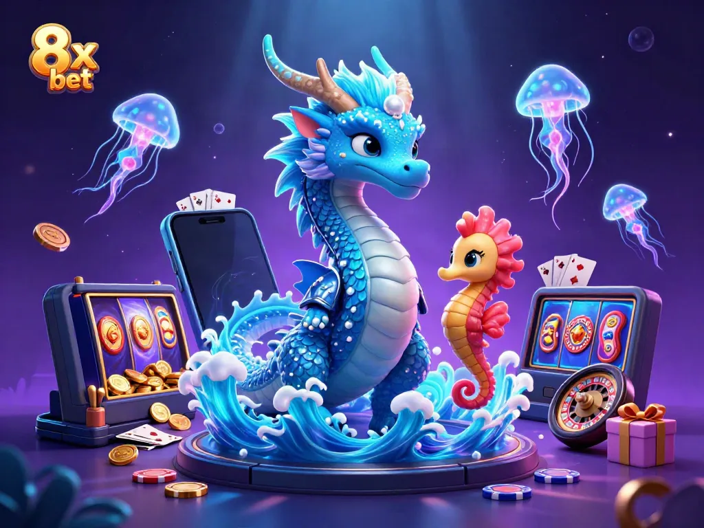 Experience thrills with the 8x bet featuring a vibrant display of casino elements and oceanic fantasy.