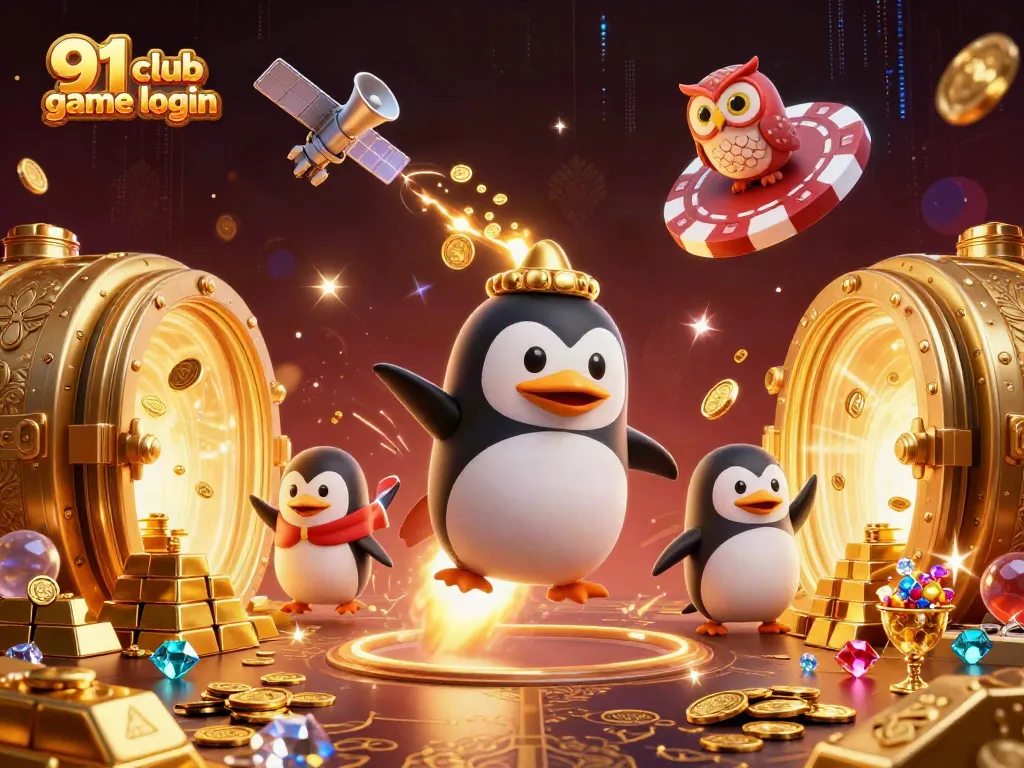 Engage in the thrilling 91 club game login, where a golden penguin zooms toward casino riches!