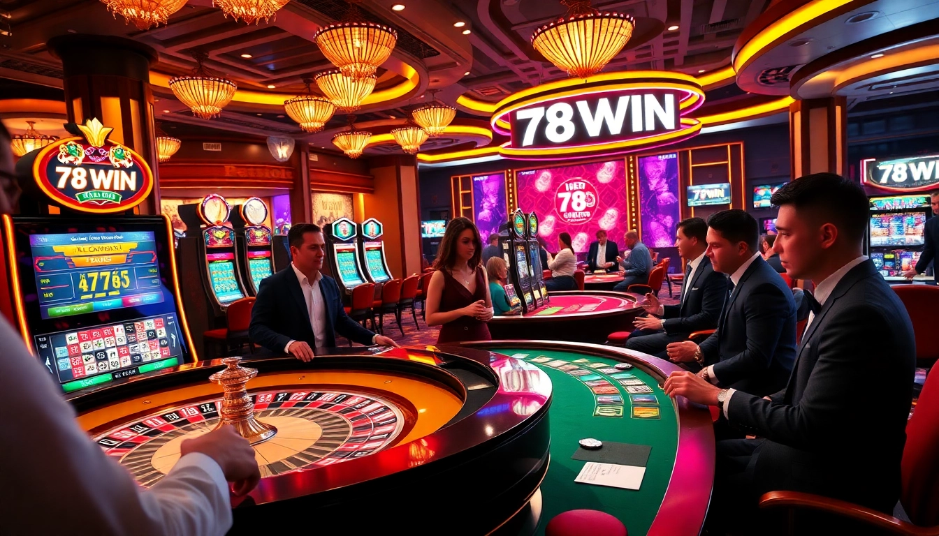 Experience high-stakes gaming action at 78WIN with vibrant casino scenes and exciting gameplay.