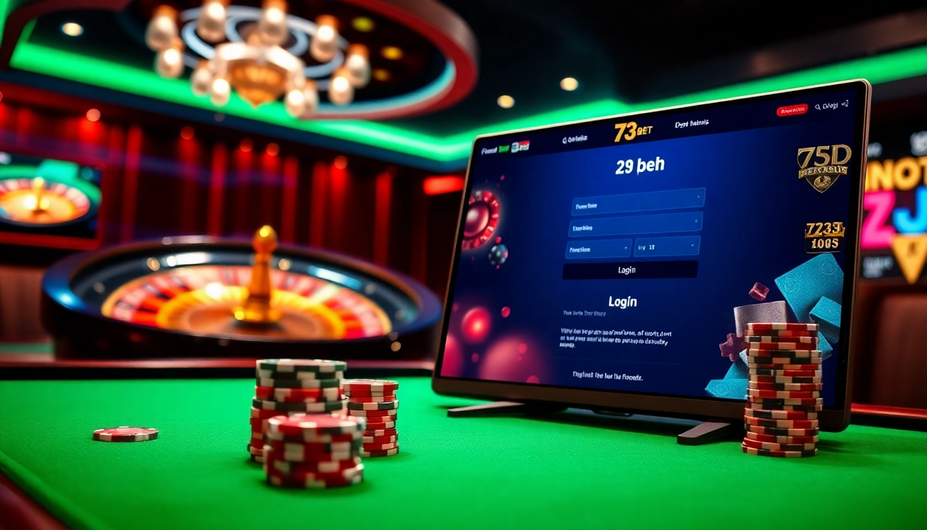 Experience seamless 733bet Login process at a luxurious casino table with poker chips.