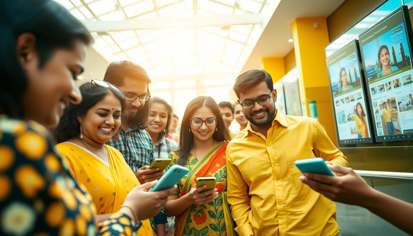 Engaged users exploring Hela Ads in a vibrant online marketplace, showcasing digital devices and advertisements