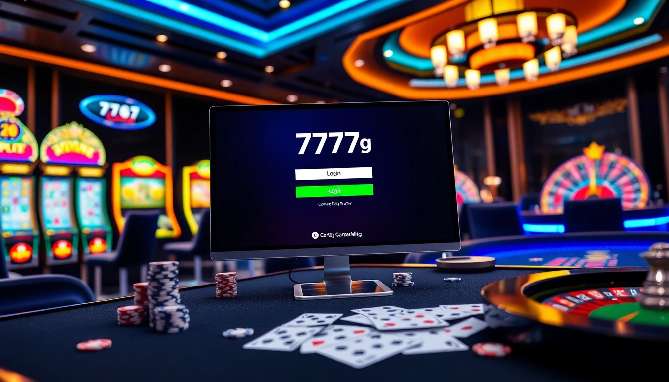 Engage with the dynamic online gambling world through 777g Login, featuring luxurious casino visuals and vibrant betting interfaces.