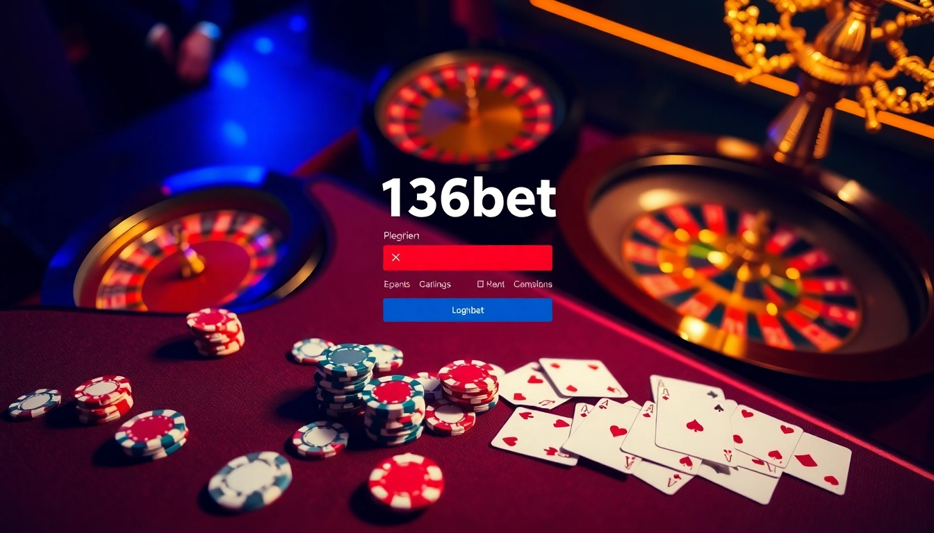 Experience seamless access with 136bet Login on a luxurious casino interface showcasing excitement.