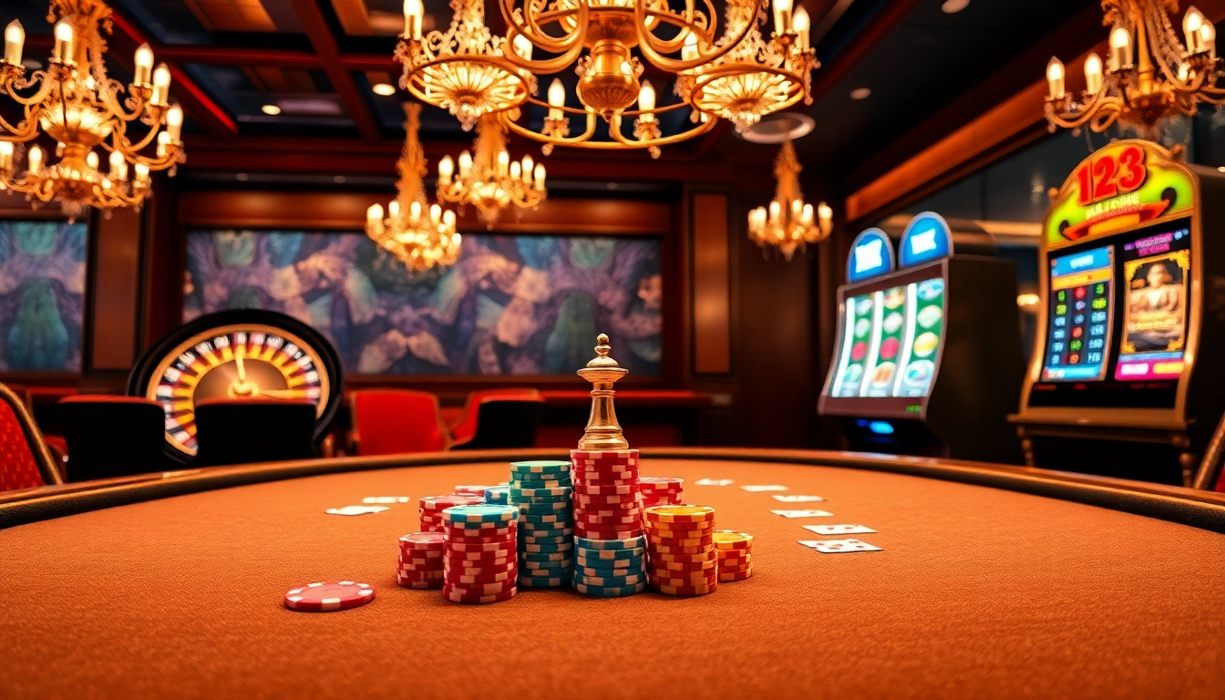 Exciting gambling action at 123WIN casino with vibrant poker and slot games.