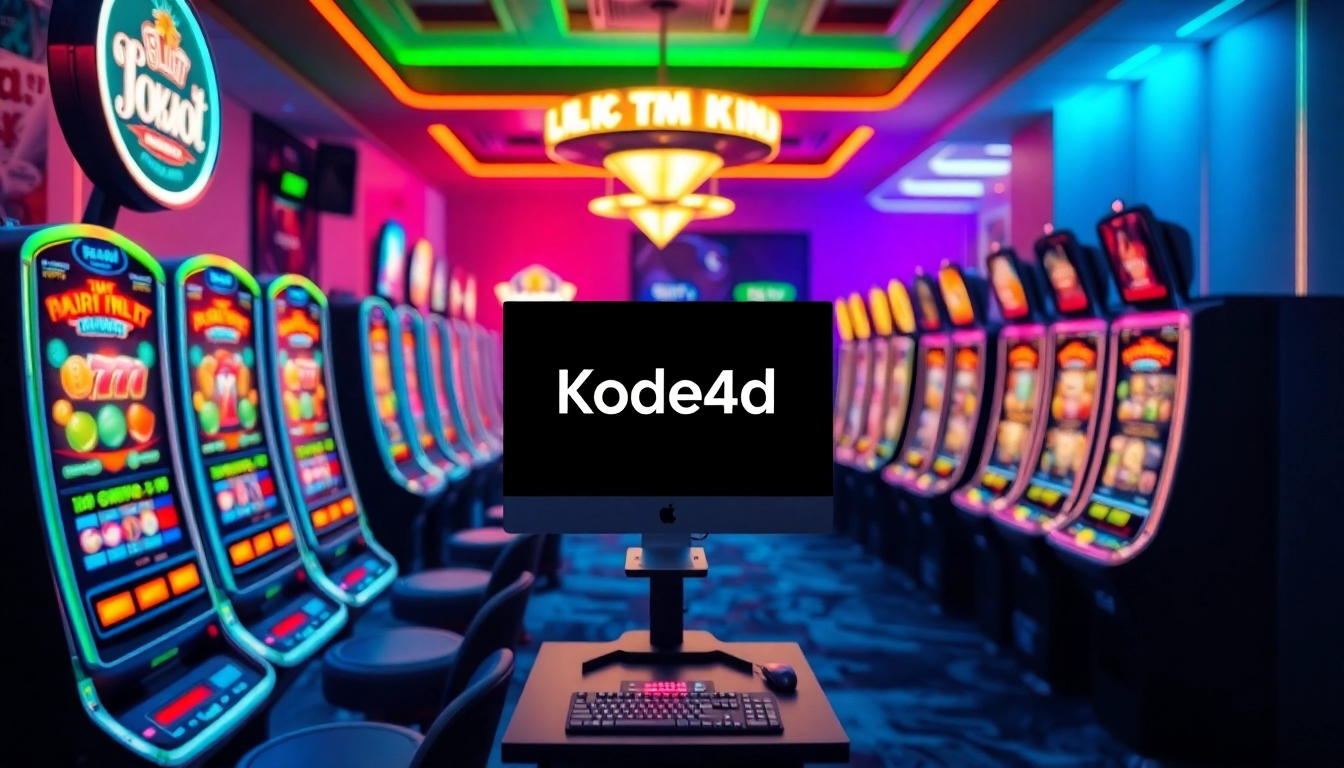 Kode4d link displayed on a vibrant online gaming interface with slot machines.