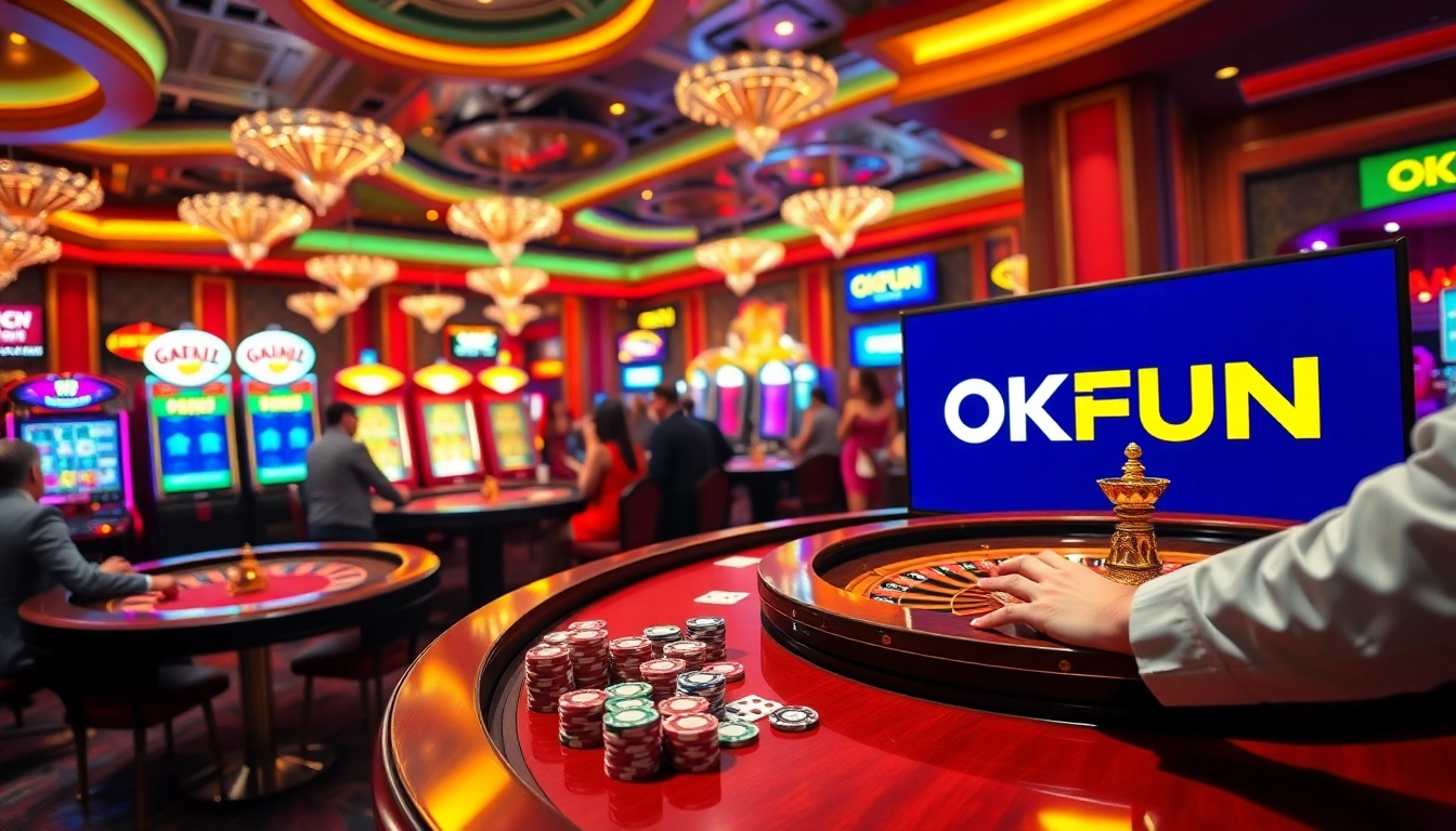 Betting at a casino table featuring the OKFUN link in a vibrant gaming atmosphere.