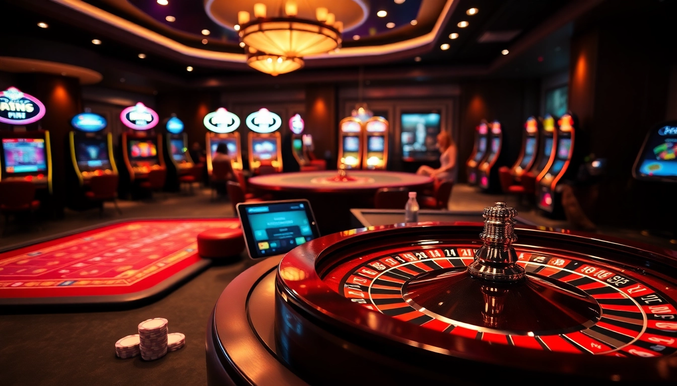 Sky88 bị bắt discussed in an upscale casino setting with roulette and poker tables.