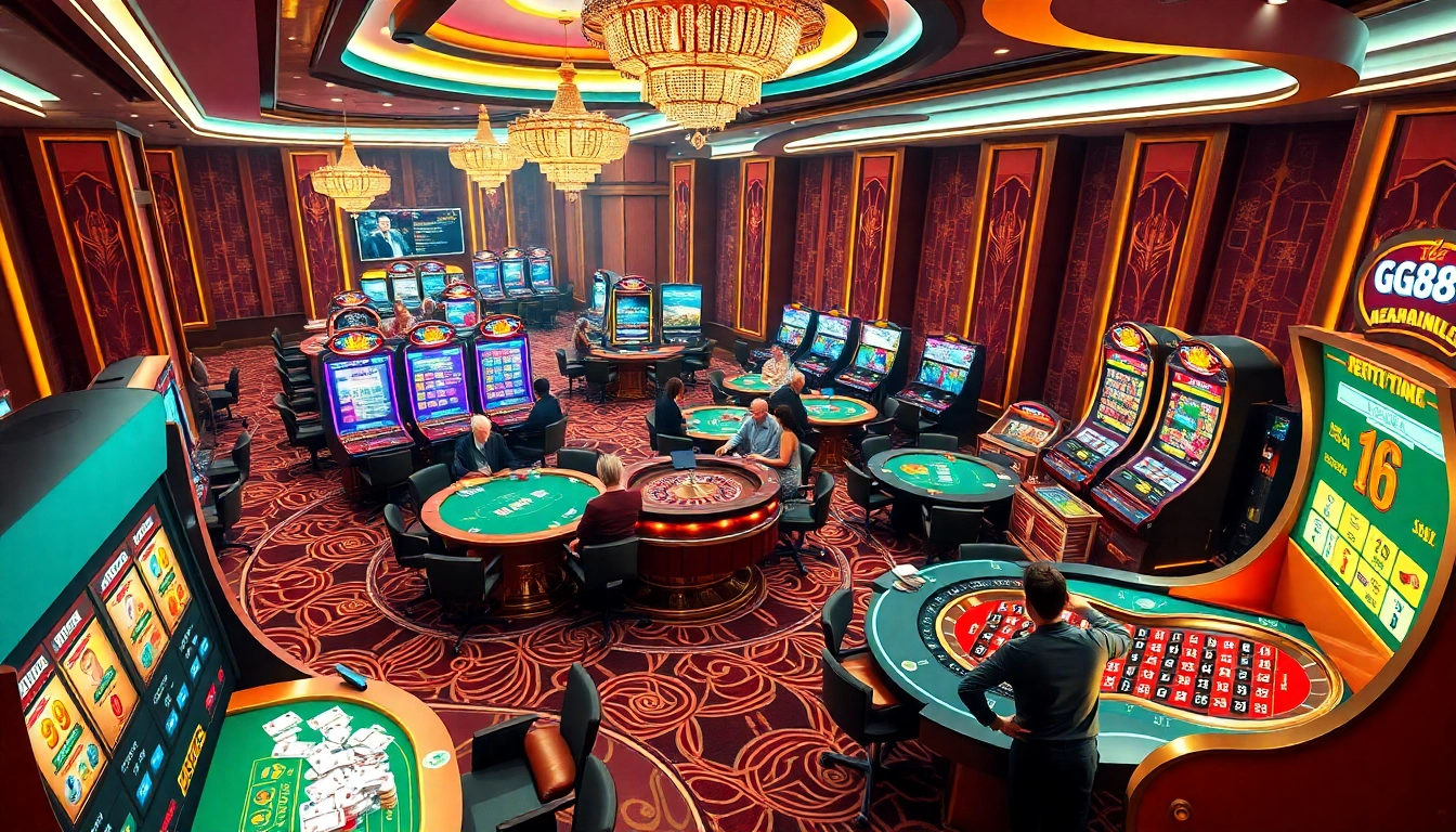 Engaging players at game GG88's online casino with vibrant tables and colorful slot machines