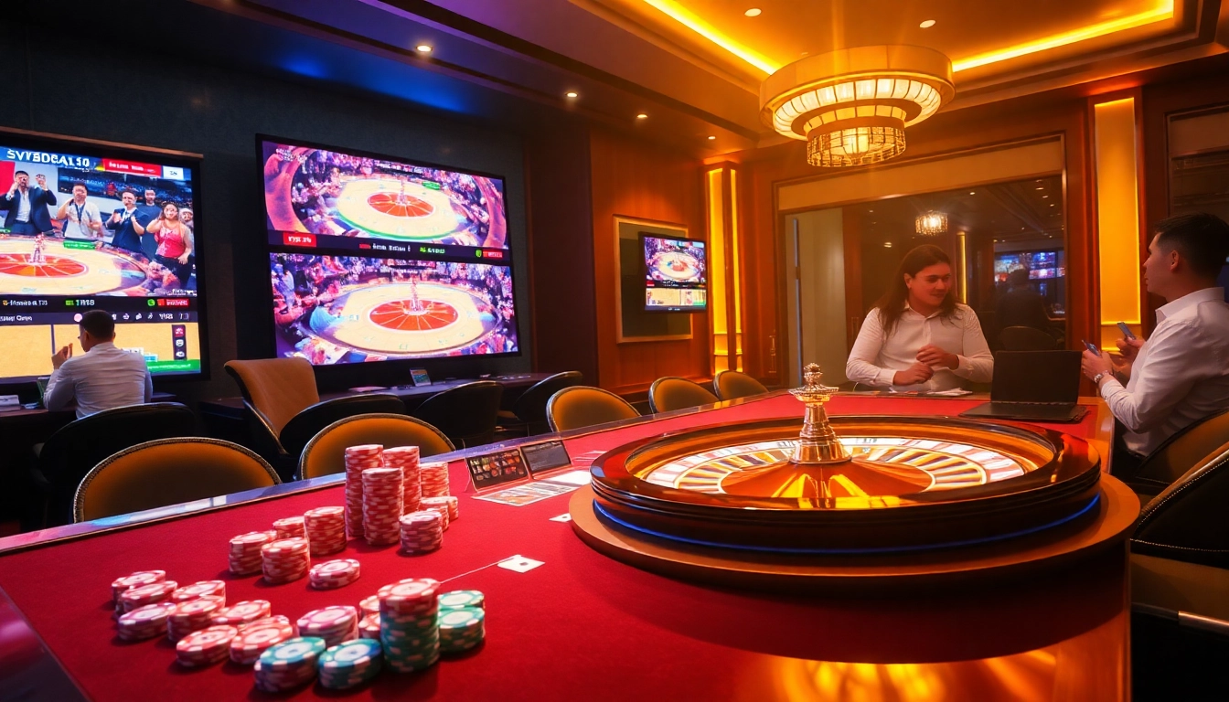 Engaging gambling scene showcasing SV388's vibrant online betting atmosphere with casino elements.