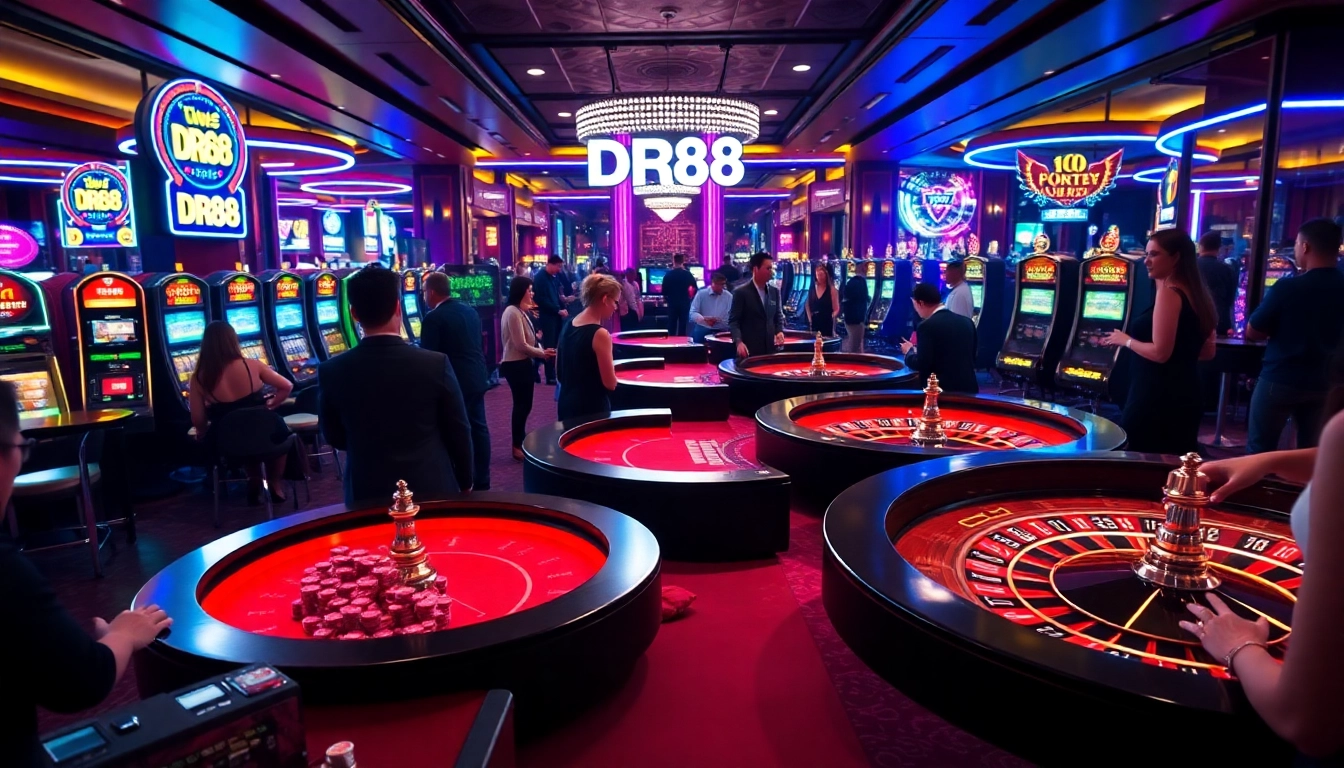 Experience the thrill of gambling at DR88, featuring vibrant tables and exciting slot machines.