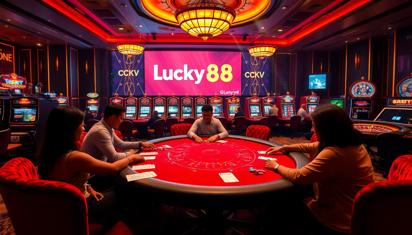 Experience the excitement of gaming at https://lucky88vi.net with professional gamblers at a vibrant poker table.