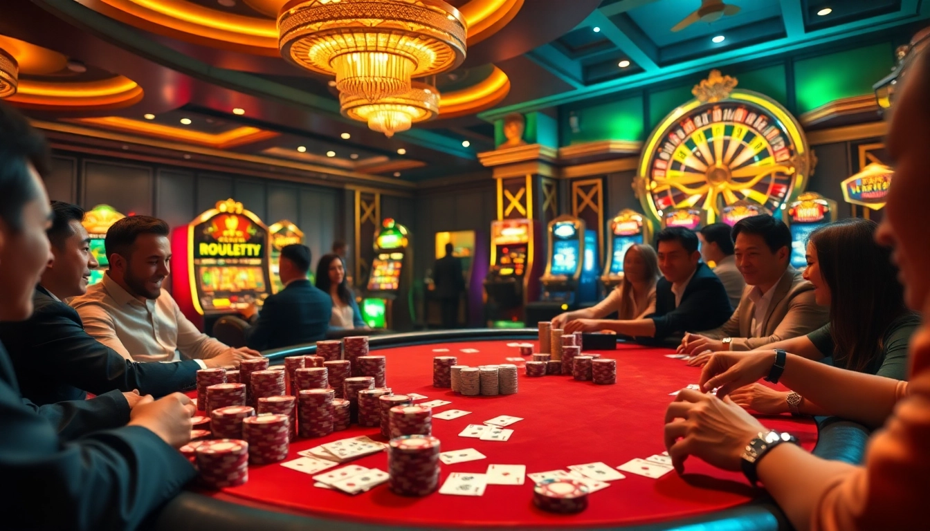 Experience the excitement of a trang chủ casino with vibrant poker tables and elegant slot machines.