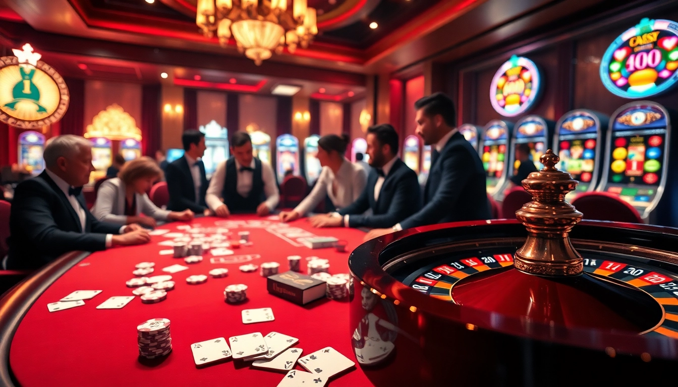 Engaging gamblers at https://fly88seo.com/ in a luxurious casino experience with stylish poker setup.