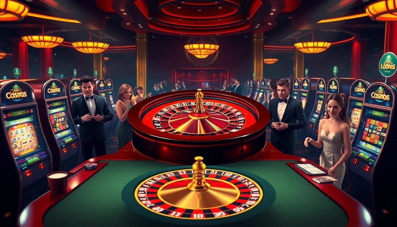 Experience thrilling gameplay at Luck8 with vibrant casino tables and excited gamblers.