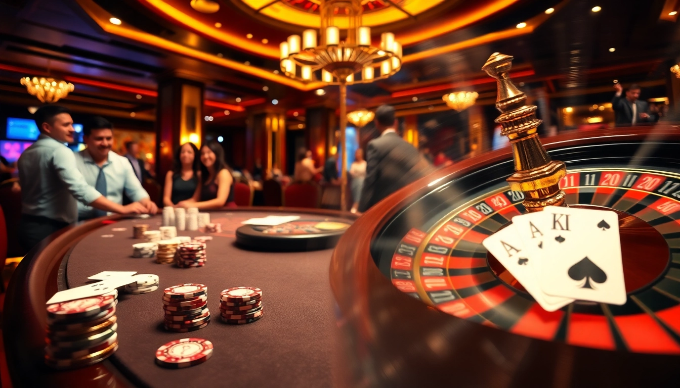 Exciting casino scene displaying TG88-themed poker table with vibrant chips and cards.