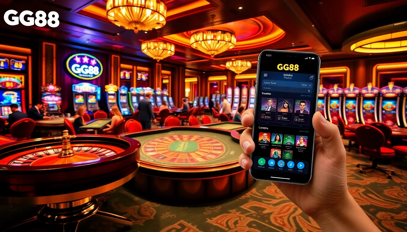 GG88 players engaging in vibrant casino games at a luxurious gaming table.