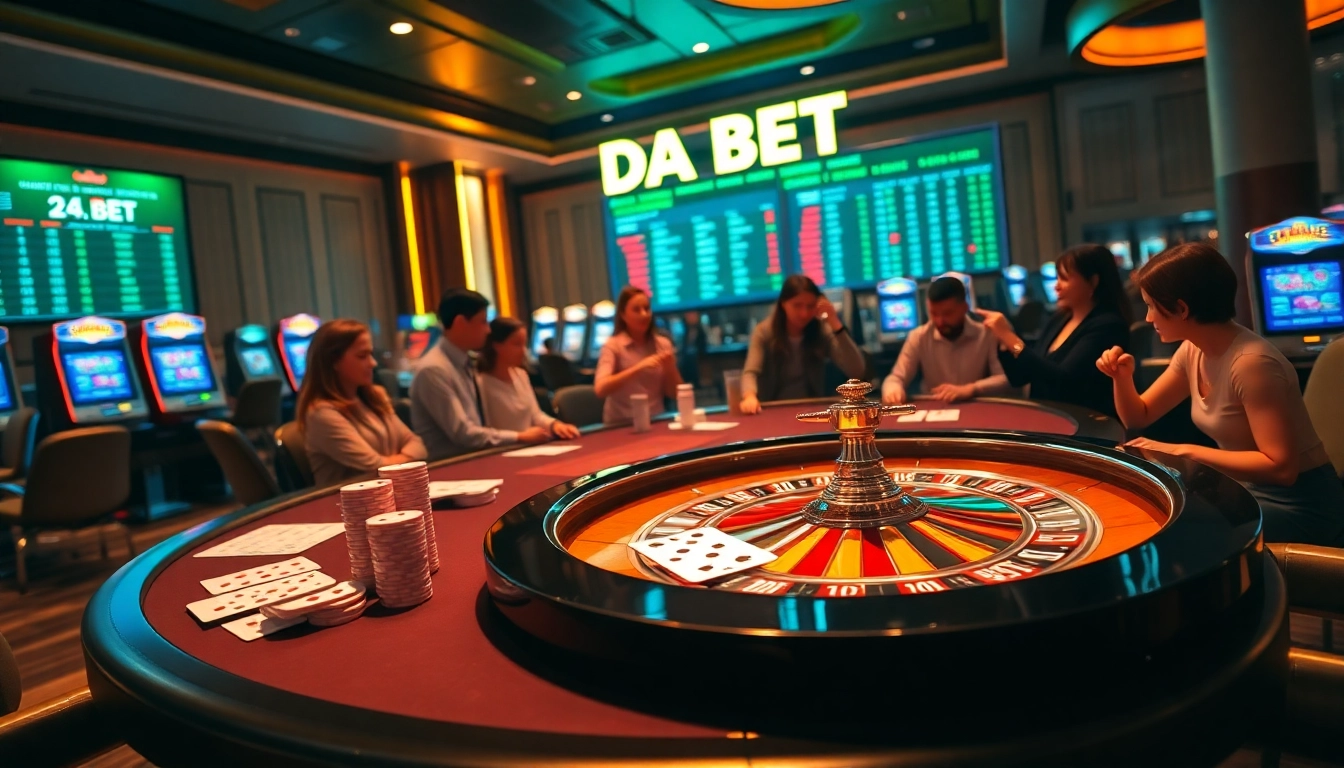 DA BET online casino scene with vibrant gambling action and luxurious ambiance.