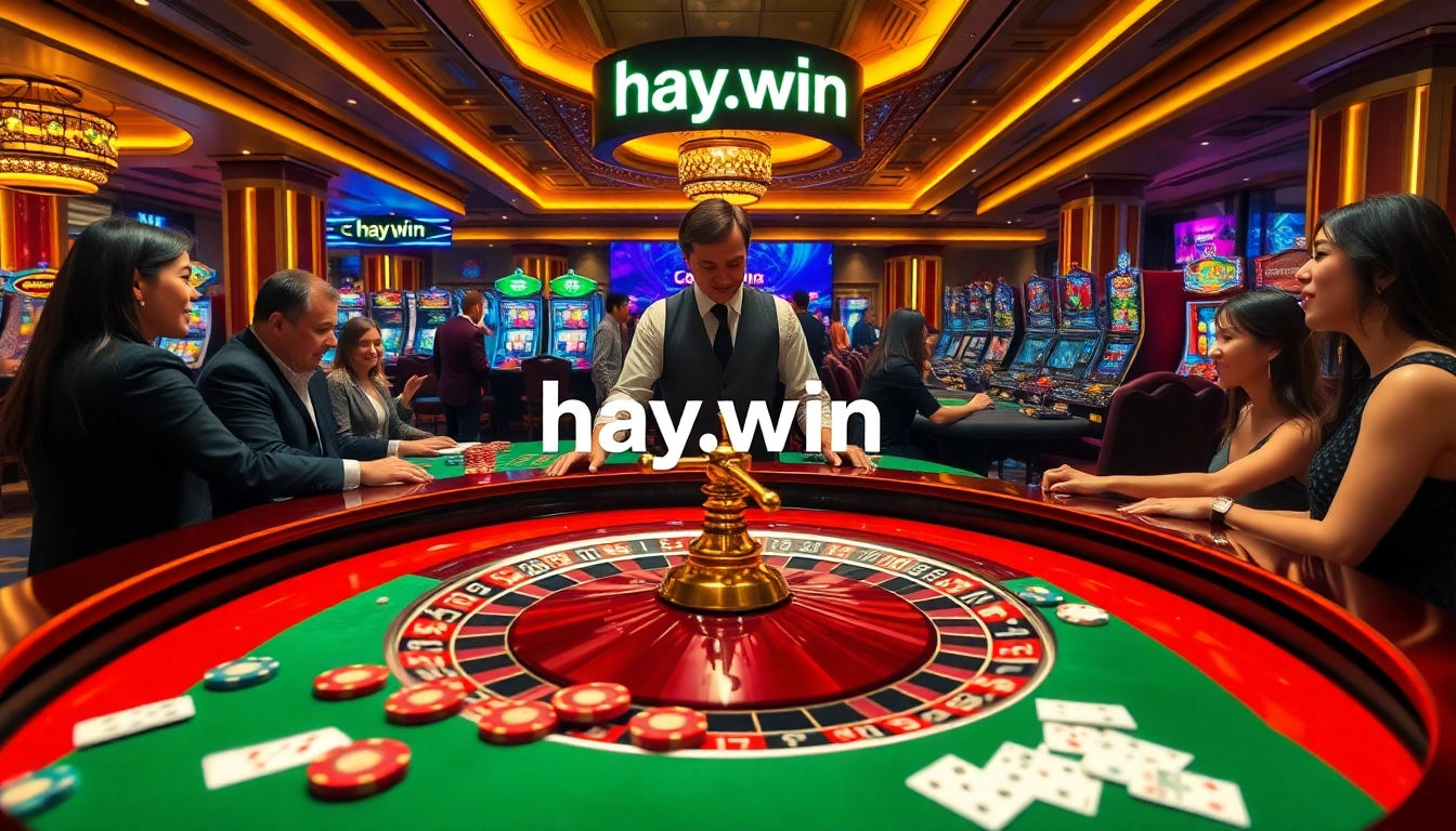 Experience the thrill at hay.win with vibrant casino games featuring roulette, chips, and excited players.