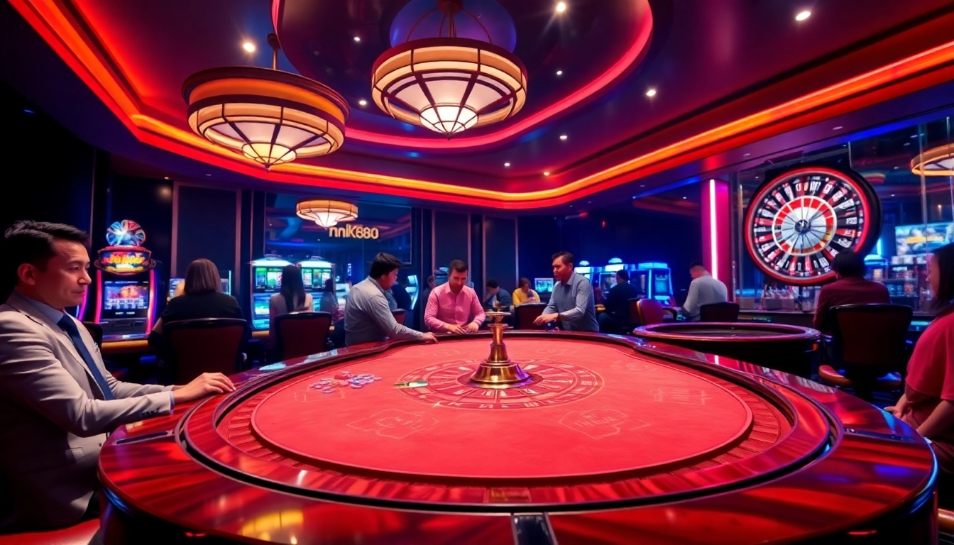 Experience the thrill of gambling at nk88’s luxurious casino scene with vibrant gaming tables and high-stakes Poker.