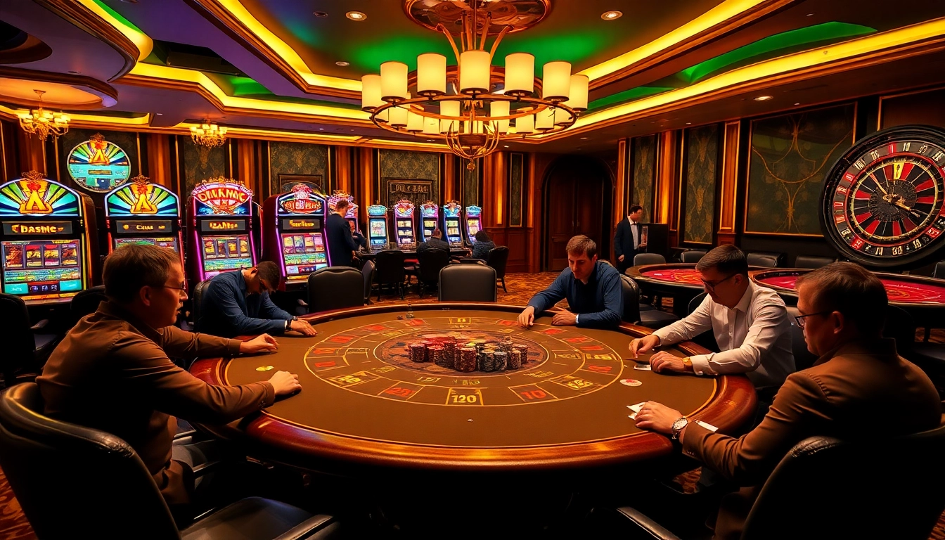 Experience the thrill of okking at a luxurious poker table amidst vibrant casino lights.