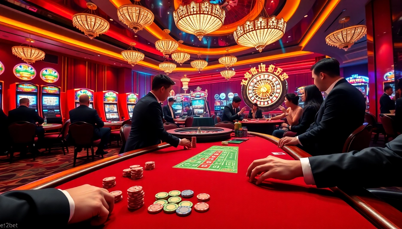 Exciting scene of a poker table at trang chủ e2bet, showcasing colorful chips and a roulette wheel.