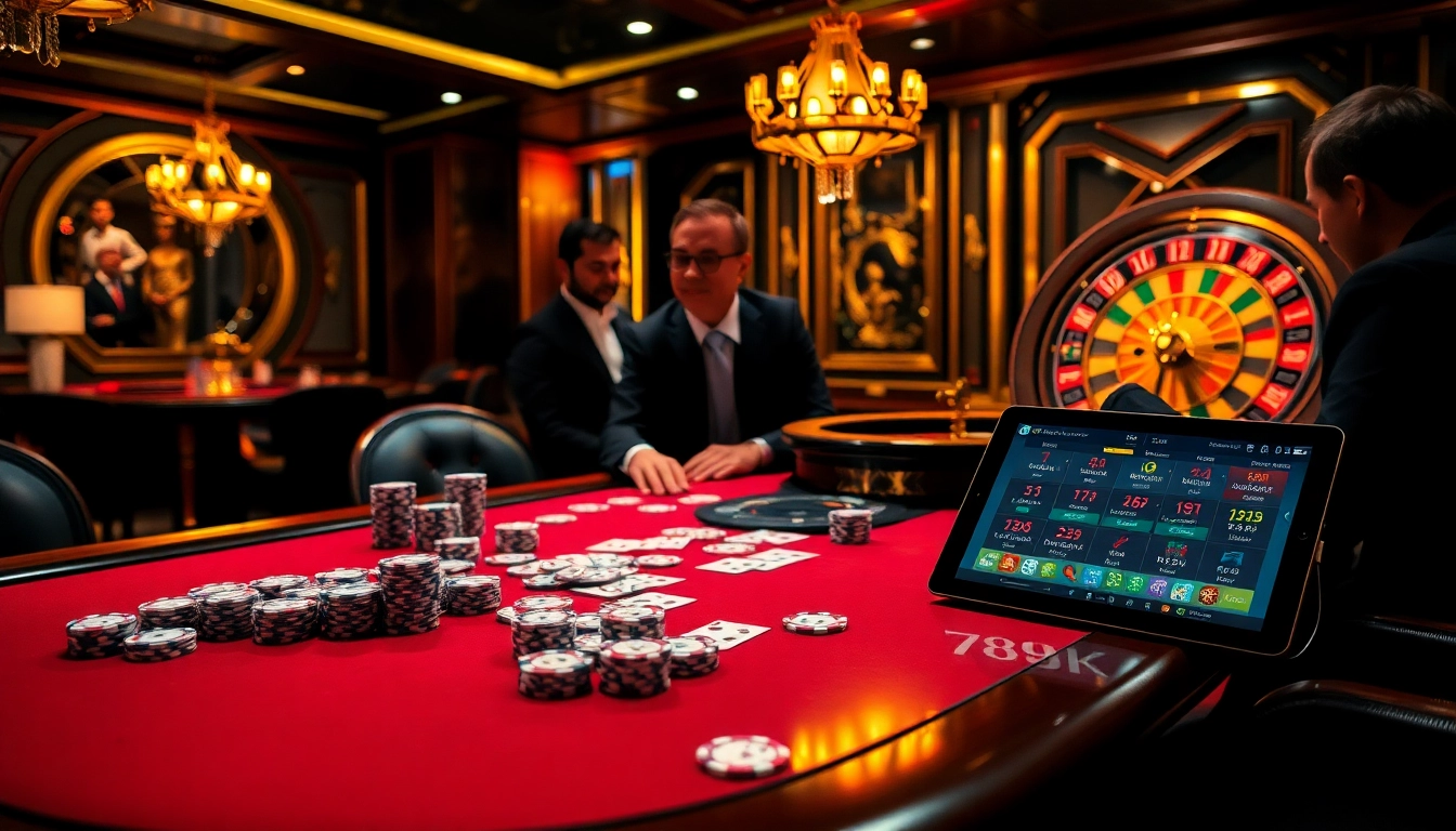 Players strategizing at a casino table with Nhà cái 789K betting options displayed.