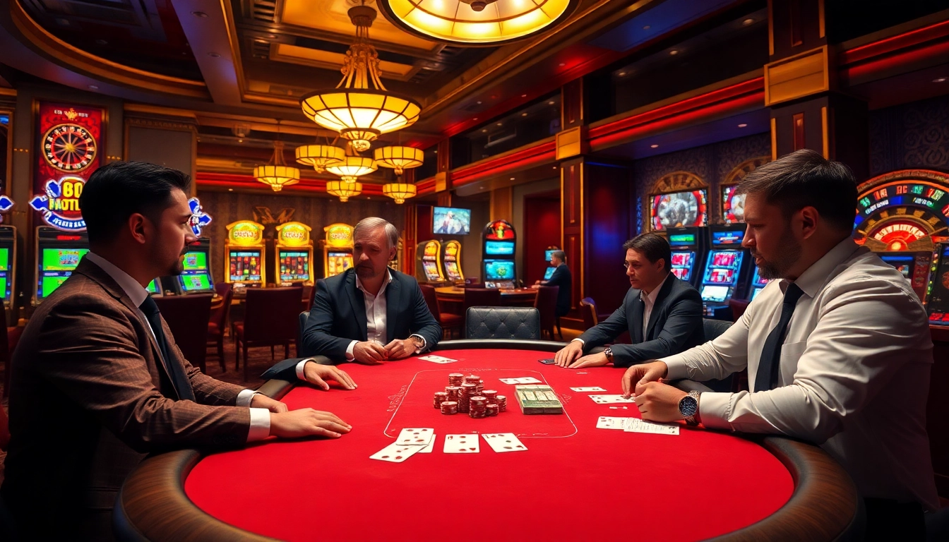 Players enjoying high-stakes poker at BL555 casino, showcasing luxury gaming experience.