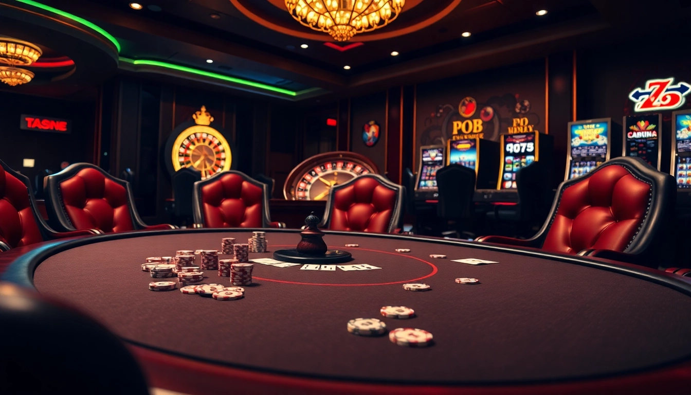 Experience excitement at the ABC8 casino table with vibrant poker chips and elegant ambiance.