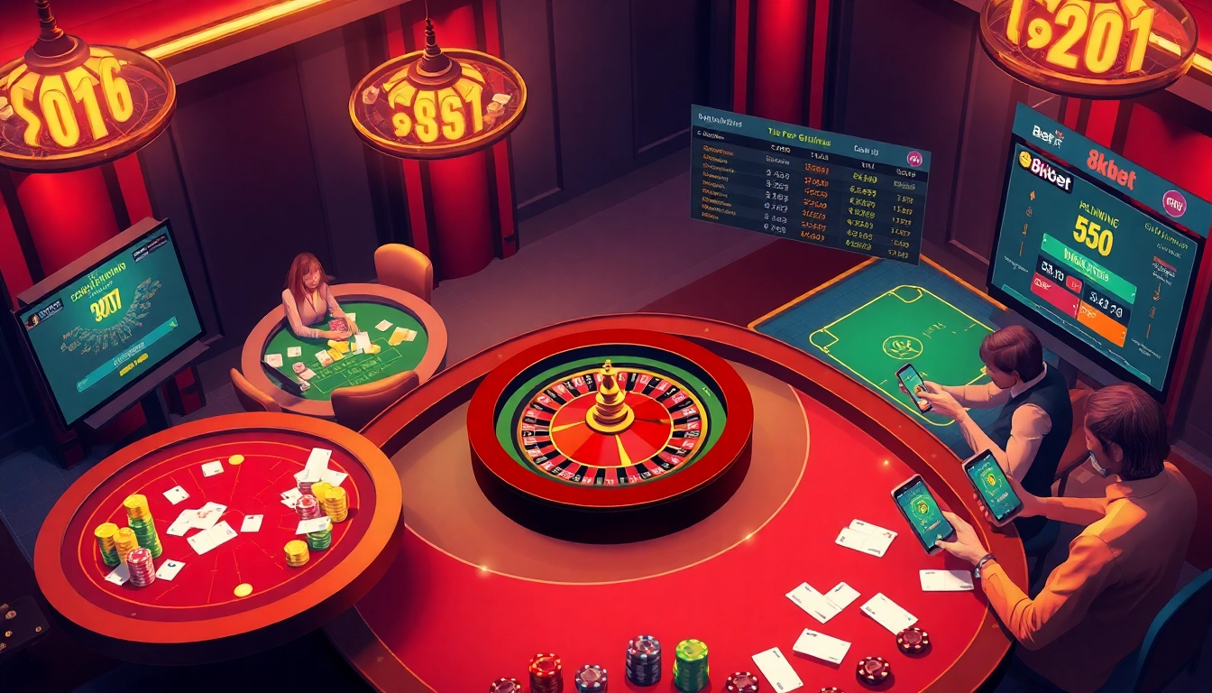 Experience the thrill of 8kbet as players engage with vibrant casino games and betting excitement.